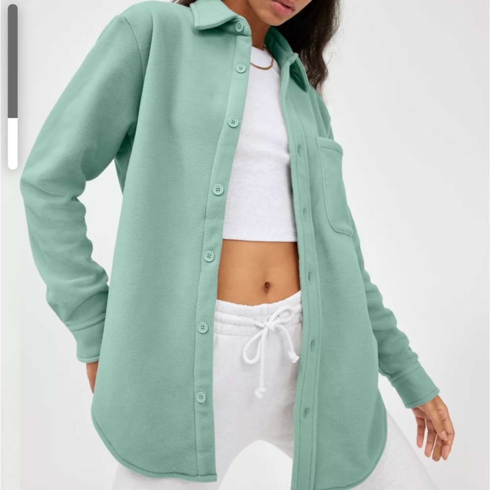 Aritzia NWT Tna Fleece Polar Button Up in Glacial Green - Picture 3 of 9